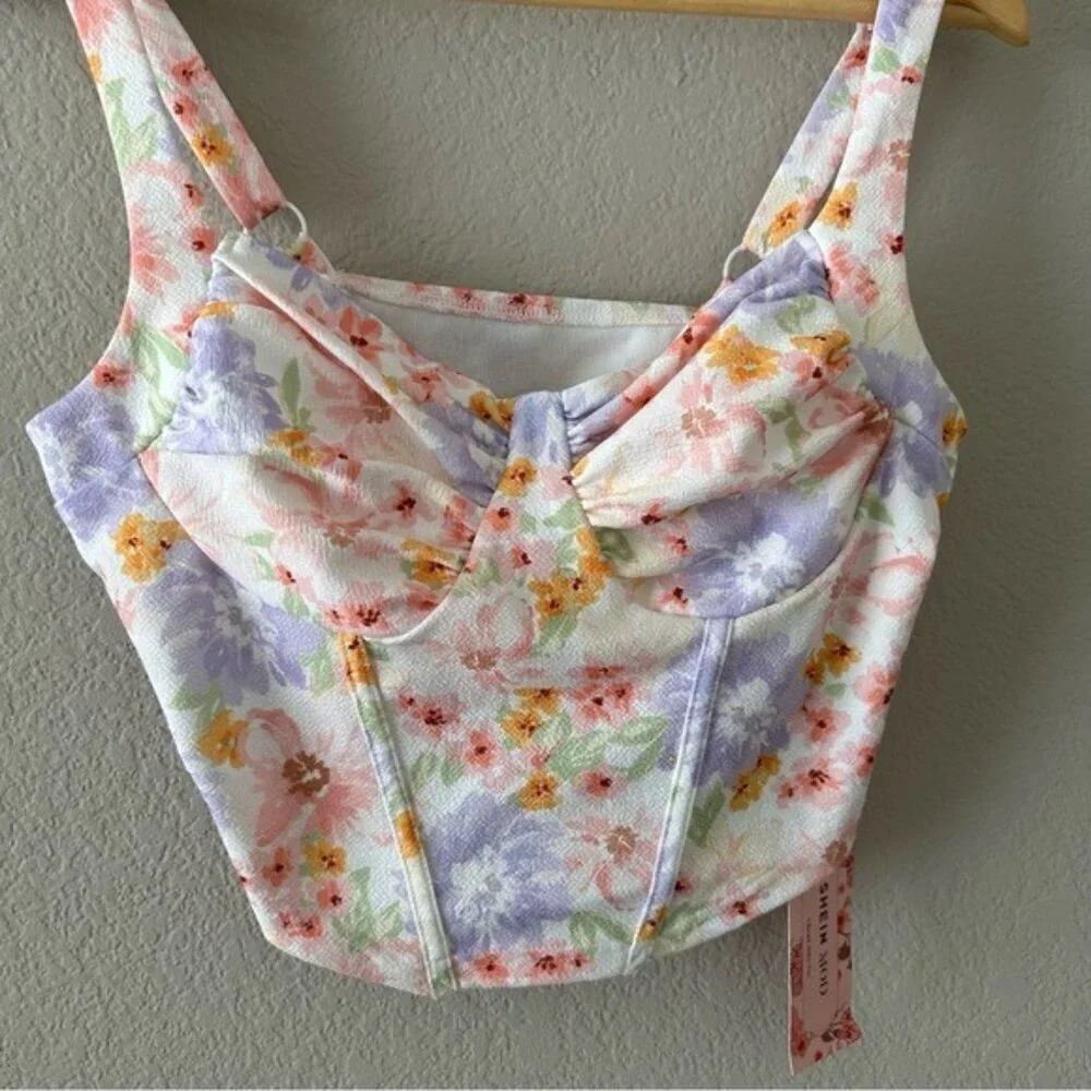 SHEIN Floral Corset Bustier Top L NWT Coquette Cottagecore Summer Baddie